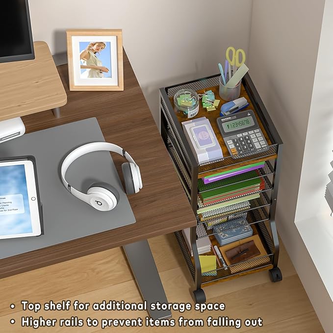 keomaisyto 6-Tier Standing File Organizer for Office Organization, Under Desk File Holder with Sliding Mesh Paper Letter Trays, Slim Rolling File Cart with Wheels for Home/Office/Study