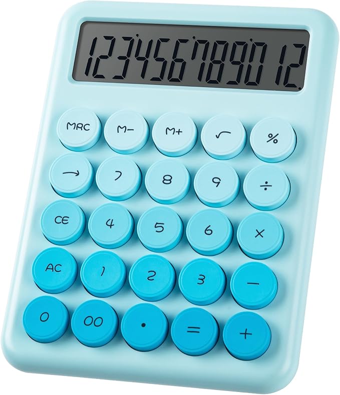 Desk Cute Blue Calculator with Big Buttons, Calculators Desktop, 12 Digit with Large LCD Display, Basic Standard Calculator,Mechanical Switch Aesthetic Calculators Office Supplies for Home and School