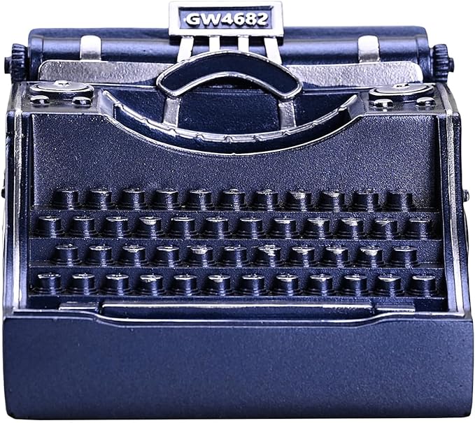 Retro Typewriter Pen Holder Vintage Desk Accssories Unique Cool Gifts for Writer Typewriter Lovers and Secretary Cute Funny Pencil Cups for Office Home School (Blue)