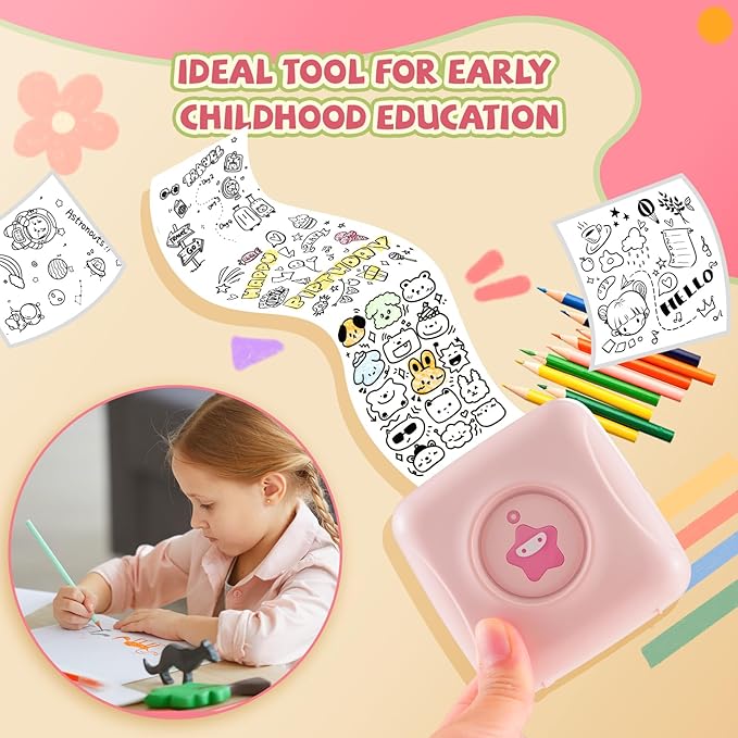 vretti Sticker Printer - TP2-Y Mini Portable Thermal Printer Inkless Sticker Maker Machine Bluetooth Label Maker Pocket Instant Print for Study Graphics, Anatomical Diagrams, Photos, Students