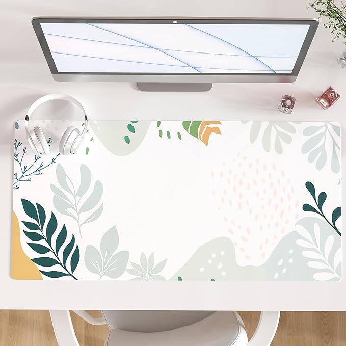 Colorful Star Large Mouse Pad, Green White Waterproof Desk Mat, Abstract Boho Double Sided Computer Gaming Mouse Pad, XXL Full Desk Mousepad Non Slip Desk Pad for School Office Home 31.5" x 15.7"