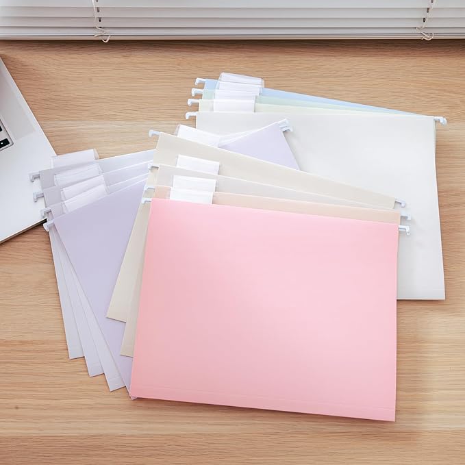 Y YOMA 48 Pack Colored Hanging File Folders Letter Size Decorative Hanging Folder Cute Pretty File Folder for Filing Cabinet Drawer Office Home with 1/5-Cut Adjustable Tabs, Soft Color