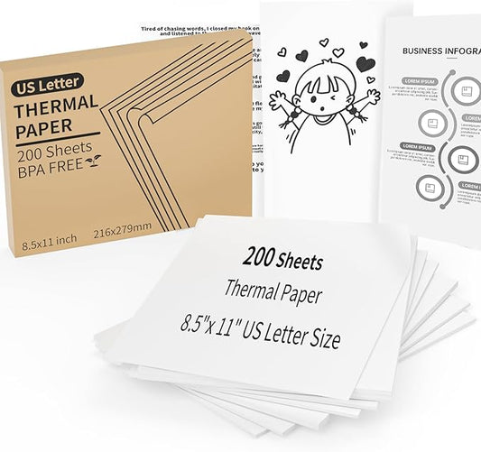 200 Sheets Thermal Printer Paper, 8.5"x 11" US Letter Size - High-Efficiency Durable Printing for Home Work, Printing Contract, Picture, Compatible with Most Thermal Printers (200 Sheets)