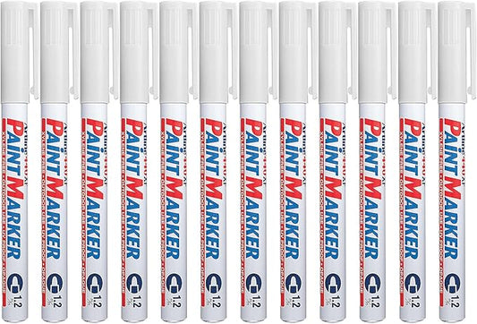 Artline 440XF Paint Markers for Wood, Plastic, and Canvas, Waterproof Marker for Indoor/Outdoor Applications, Opaque Coloring Markers with 1.2mm Bullet Tip - White, 12 Pack