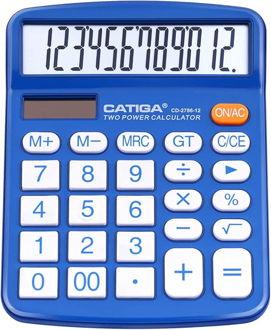 CATIGA Desktop Calculator 12 Digit with Large LCD Display and Sensitive Button, Solar and Battery Dual Power, Standard Function for Office, Home, School, CD-2786