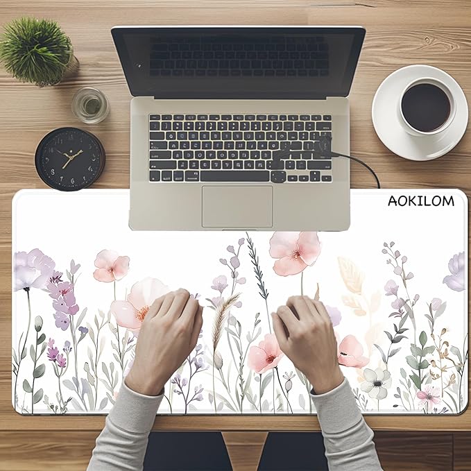 Floral Large Desk Mat 31.5 x 15.7 inch, Waterproof Extended Gaming Mousepad XXL, Aesthetic Flowers Desktop Mat, Non-Slip Laptop Pad, Computer Writing Mat for Home Office Accessories