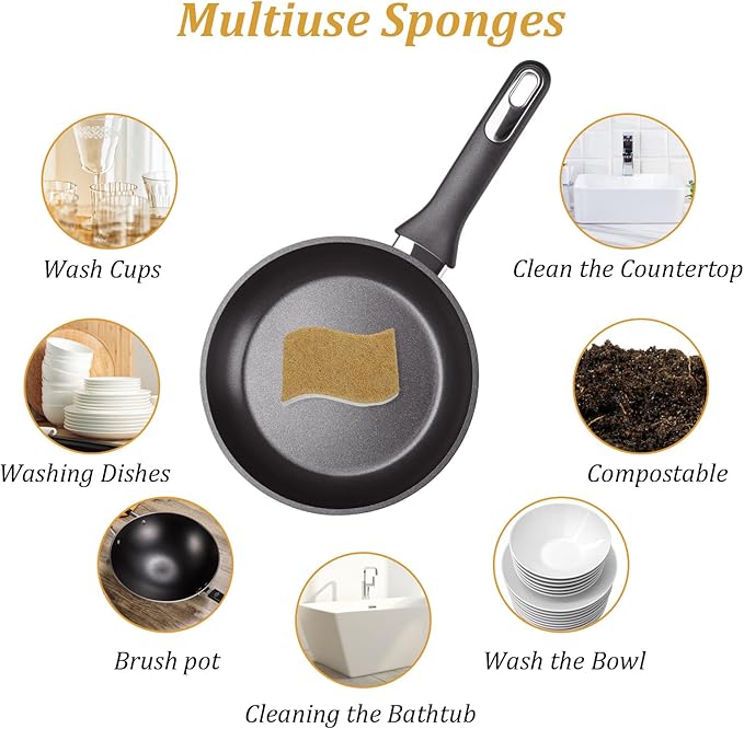 36PCS Natural Kitchen Sponge, Dual-Sided Sisal Fiber Cellulose Scrubber Sponge, Non-Scratch Household Scrub Sponges, Eco Multipurpose Cleaning Foam for Dishes Kitchen Bathroom Household
