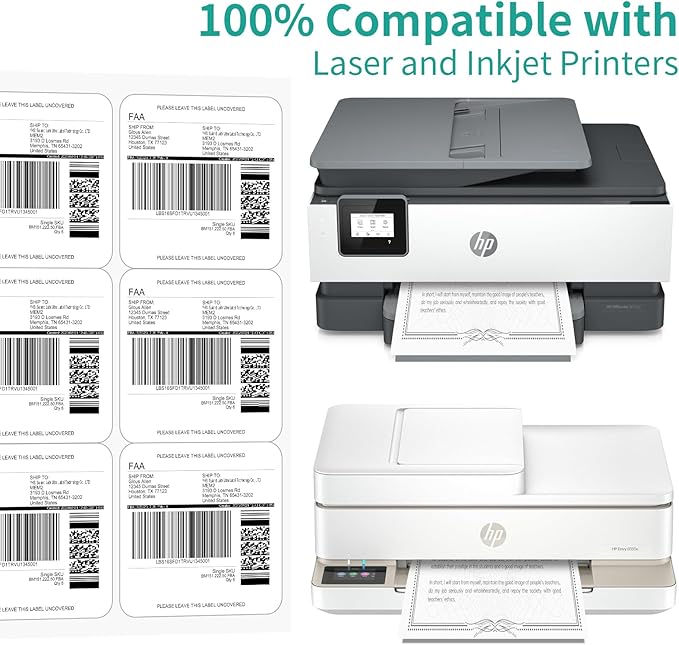 6 UP Labels, 4" x 3-1/3" Shipping Address Labels for Laser Inkjet Printer, Self Adhesive, Blank Mailing Sticker Printer Paper (500 Sheet=3000)