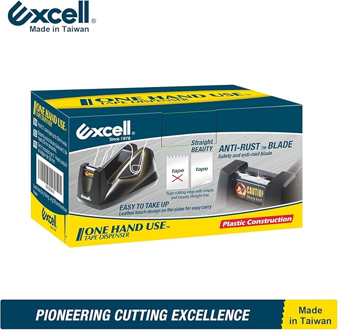 Excell EX-11419BK Desk Tape Dispenser (1" core) with Non-Skid Base, Desktop Tape Dispenser Design for Home, Office, Gift Store and Wrapping Purpose (1)