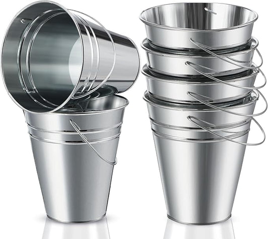 Sadnyy 6 Pack Galvanized Bucket, 5" Metal Bucket with Handles, Metal Buckets and Pails, Kids Party Supplies, Toy Container Table Centerpiece Decoration(Silver)