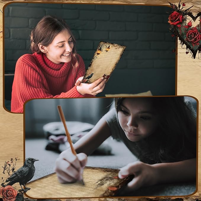 TaoBary 160 Pcs Stationery Paper Set 50 Double Sided Stationery Papers with 50 Matching Envelopes and 60 Round Dot Sticker, 10 Design(Gothic Style,8.5 x 11 Inch)