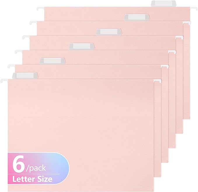 Hanging File Folders,6 Pack Reinforced Hang Folders Letter Size,Adjustable 1/5-Cut Tabs,Designed for Bulky Files,Filing Cabinet(7611U)