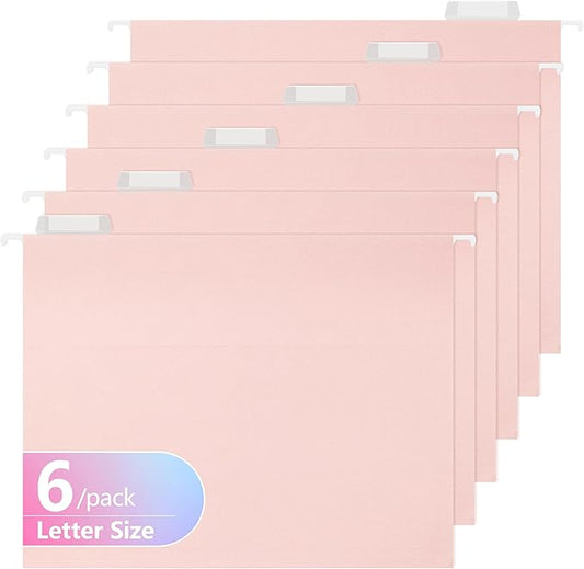 Hanging File Folders,6 Pack Reinforced Hang Folders Letter Size,Adjustable 1/5-Cut Tabs,Designed for Bulky Files,Filing Cabinet(7611U)