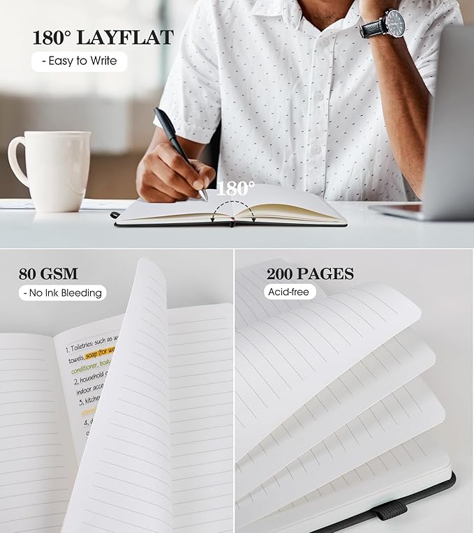 Lined Journal Notebook for Women, A5 Pink Hardcover Leather Journals for Writing, 200 Pages Travel Daily Journal,Thick College Ruled Notebook for Work School, Note Taking, Business 5.75'' X 8.38'' Black