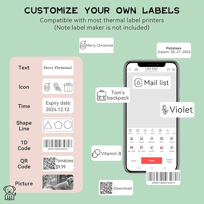 EEBBL D30 P21 Label Maker Tape Refill, 15×30mm(0.59"×1.2") Thermal Label Print Stickers Compatible with D30 Portable Label Printer Adapted Print Paper for Office, 230 Labels/Roll, 5 Rolls(White)