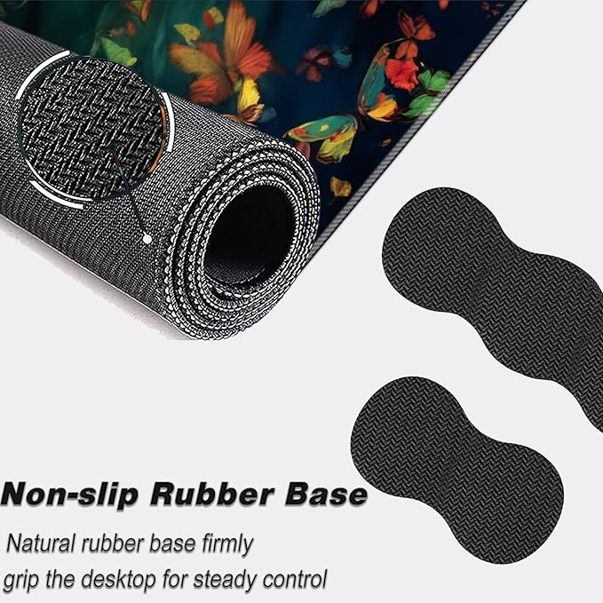 Keyboard Mouse Pad Set,Large Mouse Pad+Keyboard Wrist Rest+Wrist Support+Coaster,31.5x11.8in Extended Desk Mat for Computer Laptop Office Home - Cute Butterfly