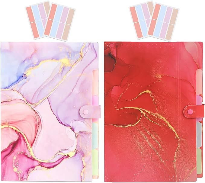 Expanding File Folder,Folders for Important Documents Organizer,Accordion File Organizer,Aesthetic Folders for School Students,5 Pockets File Folder for Home Bills,Pack of 2(Pink+Rose)