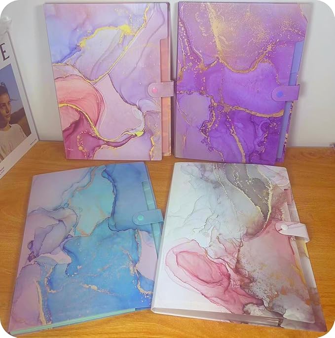 Expanding File Folder, Folders for Important Documents Organizer, Accordion File Organizer, Aesthetic Folders for School Students, 8 Pockets File Folder for Home Bills (Pink Gold Marble)