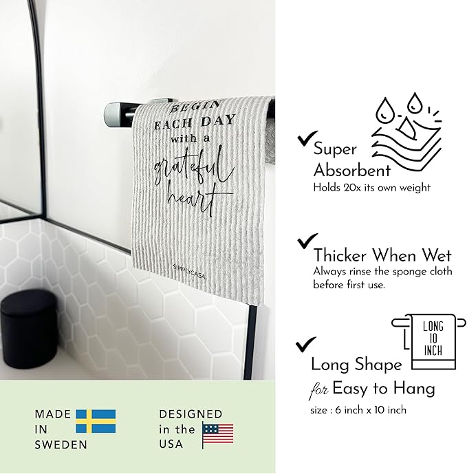 Long Gray 7‑Pack Swedish Dishcloths – Reusable,Cellulose Sponge Dish Cloths for Washing Dishes, Paper Towel Replacement, Plastic-Free Packaging, Super Absorbent