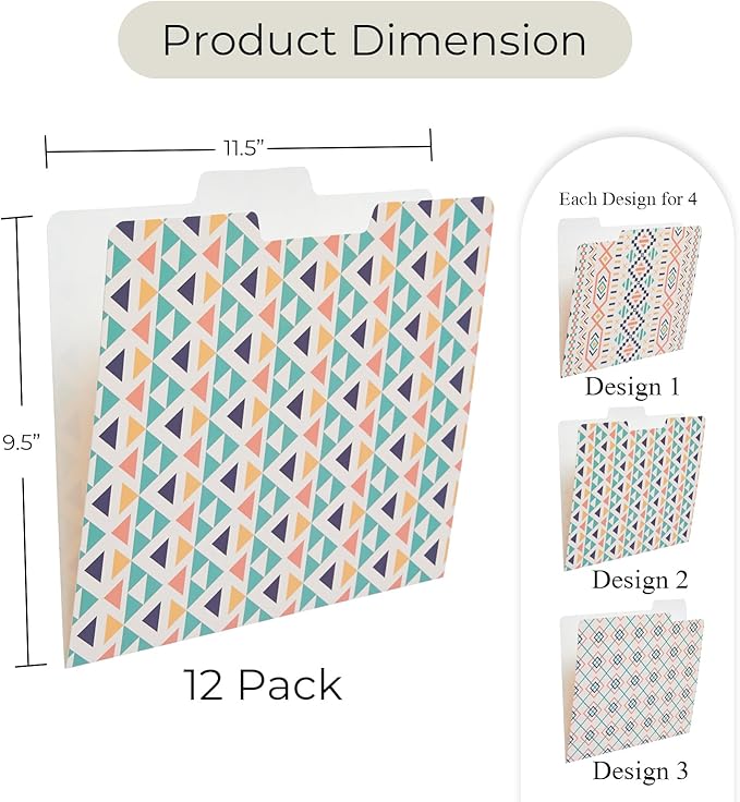 Y YOMA 12 Pack Decorative File Folders Letter Size File Folder with 1/3-Cut Tab Cute Pretty Colored Heavyweight Filing Folder File Organizers for Office School Home Desktop, Indian Style