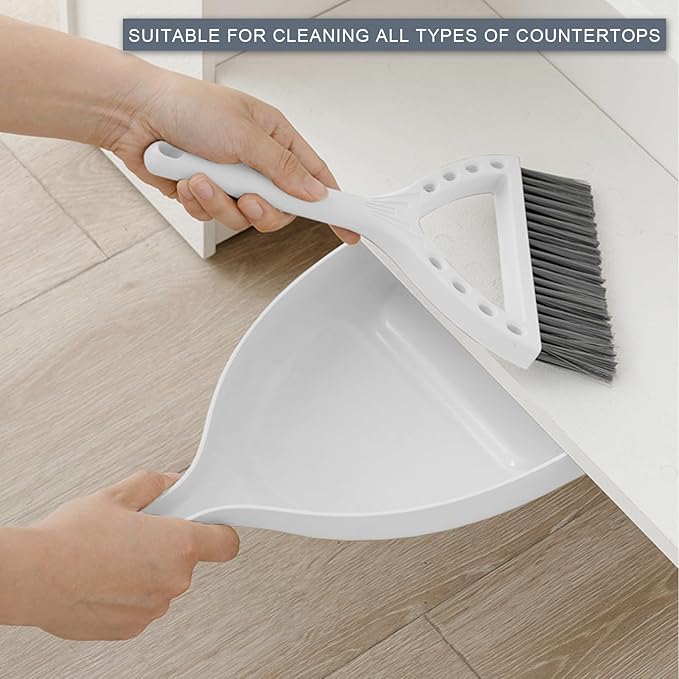 BSMstone Mini Broom and Dustpan Set Small Dust pan and Brush Set Perfect for Desk Office Camping Dorm RV Essentials (White)