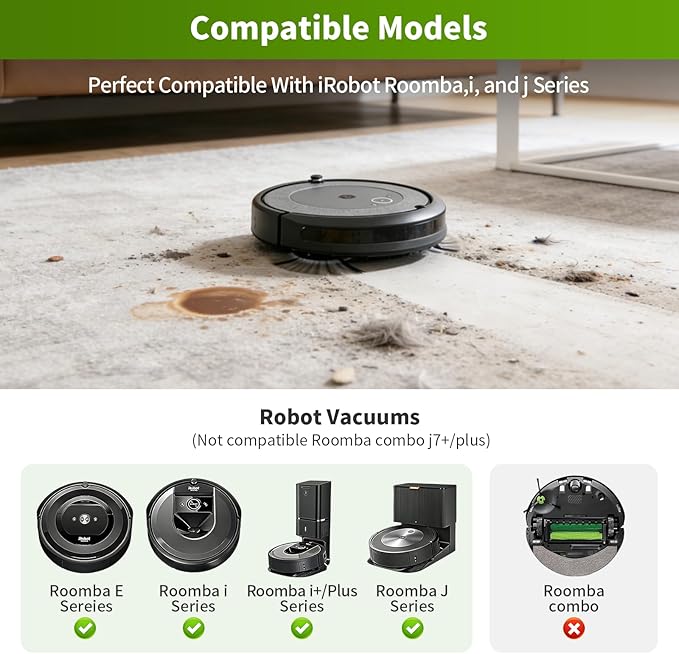 Replacement Parts accessories for irobot Roomba i1+ i7 i7+ i3+ i4+ i6+ i8+ J7+ Plus I & J Plus series Vacuum Cleaner Inclue 4 Roller Brushes , 8 Filters , 8 Side Brushes