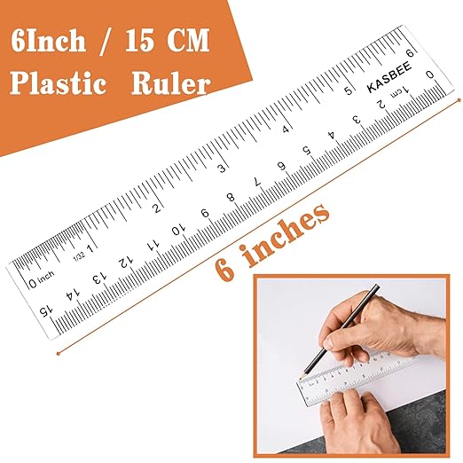 Plastic Rulers, 6 Inch Ruler, Clear Measuring Tool for Student School Office, Inches and Centimeters, Pack of 2
