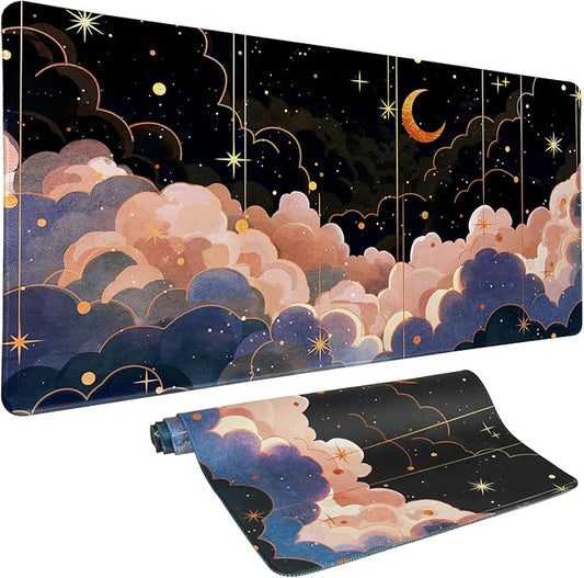 Vimorco Gaming Mouse Pad 31.5x15.7 Inch Large Desk Mat, Non-Slip Rubber Base & Smooth Precision Surface, Waterproof Extended Mouse Pad for PC, Laptop, Office and Table, Cloudy Moon