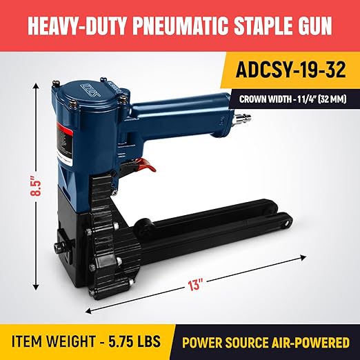 IDL Packaging ADCSY-19-32 Heavy-Duty Pneumatic Staple Gun for 1 1/4" (32 mm) Crown Staples - Heavy-Duty Air Powered Stapler - Professional Air Pressure Staple Gun for Fast Box Closing