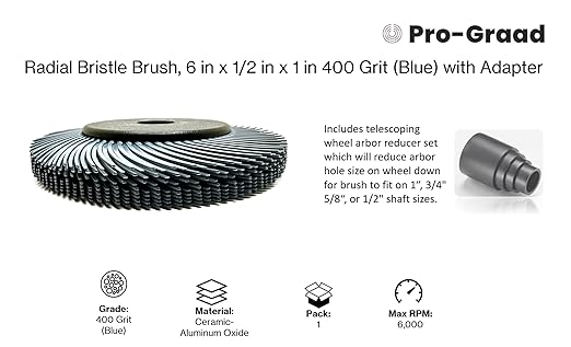 Radial Bristle Brush, 6 in x 1/2 in x 1 in 400 Grit (Blue) with Adapter, Type C Curved Bristle (Pack of 1)