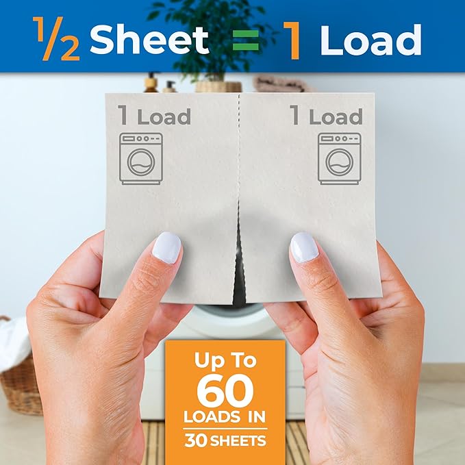 Gull Living Laundry Detergent Sheets For Travel - Eco-Friendly, Plant-Based Hypoallergenic Laundry detergent - Dissolves Quickly, Removes Stains & Odors - Laundry Soap Sheets - Fragrance Free 60 Loads