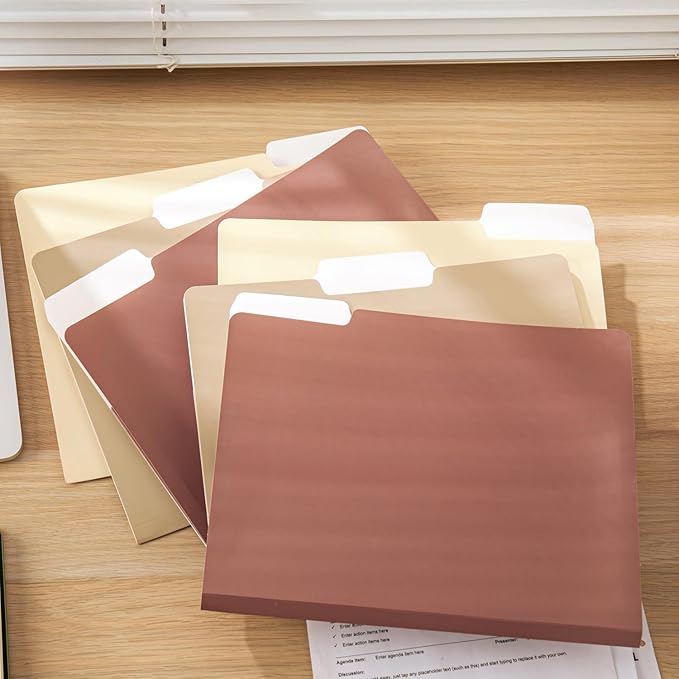 Y YOMA 6 Pack Extra Capacity File Folders Letter Size Accordion Decorative File Folder Cute Pretty Colored Filing Folder File Organizers for Office School Home Desktop with 1/3-Cut Tab, Mocha Color