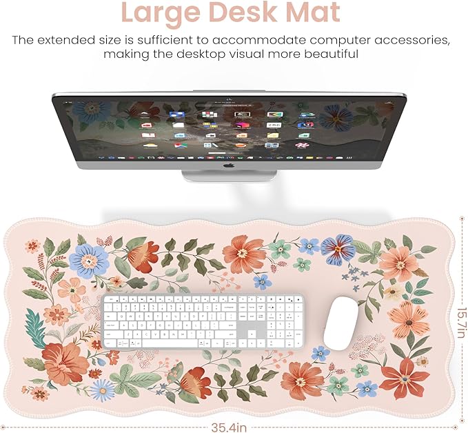 HAOCOO Desk Matt for Desktop, Desk Mat for Keyboard and Mouse, Non-Slip & Waterproof Cute Desk Mat, Large Keyboard Mats for Desk, Edge Stitched XXL Desk Mouse Pad for Office (Light Pink)