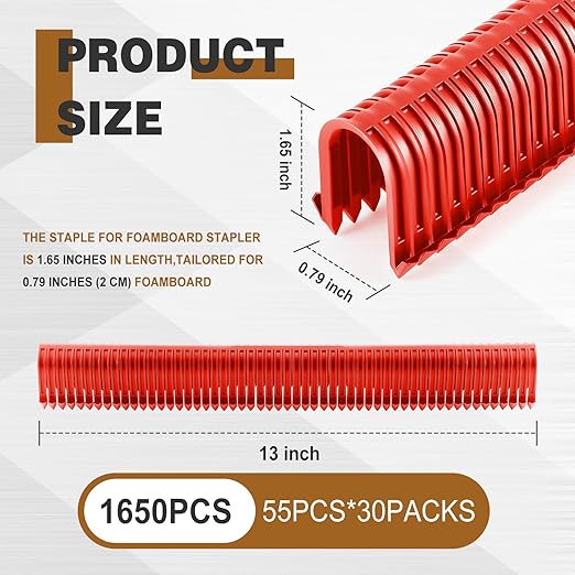1650 Pcs Staple for Foamboard Stapler 1.65'' Staples for 1'' and 2'' Foam Board (PEX Stapler Not Included) (Red)