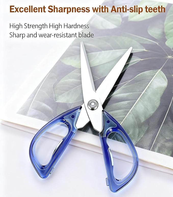 8.0inch Kitchen Shears, Sharp Stainless Steel Meat & Poultry Scissors, Transparent Blue Acrylic Handle, All Purpose Utility Cooking Scissors for Kitchen/BBQ/Home/Office