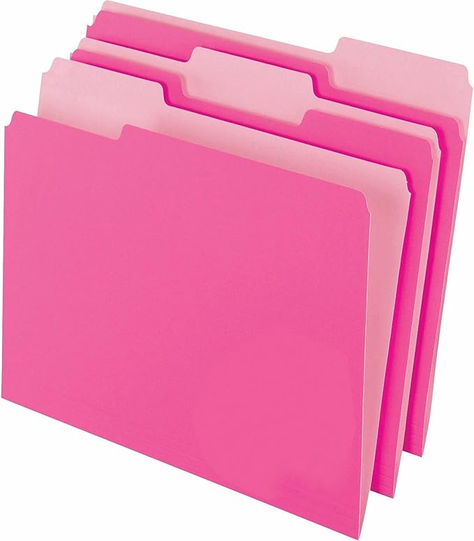 Pendaflex Two-Tone Color File Folders, Letter Size, 1/3 Cut, Pink, 100 Per box (152 1/3 PIN), 12 x 9.88 x 2.38 inches