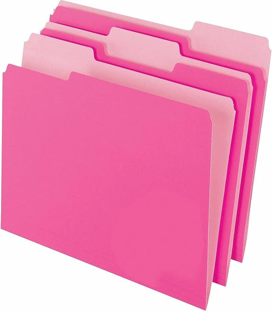 Pendaflex Two-Tone Color File Folders, Letter Size, 1/3 Cut, Pink, 100 Per box (152 1/3 PIN), 12 x 9.88 x 2.38 inches