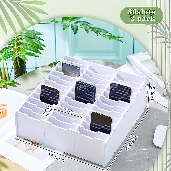 Ctosree 2 Pcs Cell Phone Holder School Desk Calculator Storage Box Holder Case Multifunctional Classroom Caddy Cell Phone Organizer (15.35 x 12.22 x 4.45 Inch)