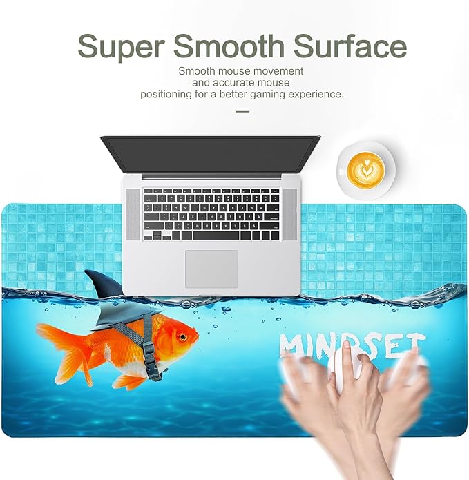 Goldfish as Shark Mouse Pad Desk Mat, Drama Goldfish Large Gaming Mouse Pad Dangerous Sharks Anime Desk Pad Mousepad XXL Extended Keyboard Mat Mouse Mat, Waterproof, 31.5x15.7 in