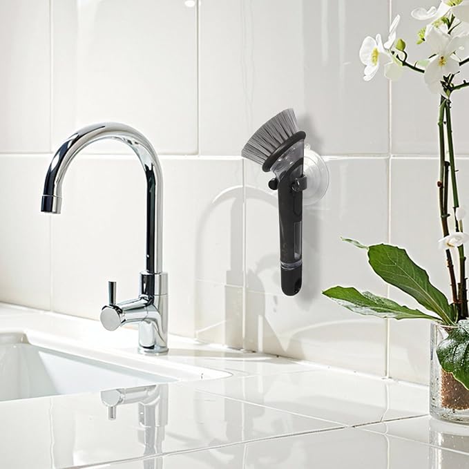 XNDGURE Soap Dispensing Dish Brush Storage Set Soap Dispensing Palm Brush Holder Kitchen Brush Dish Brush with Holder for Pot Pan Sink Cleaning