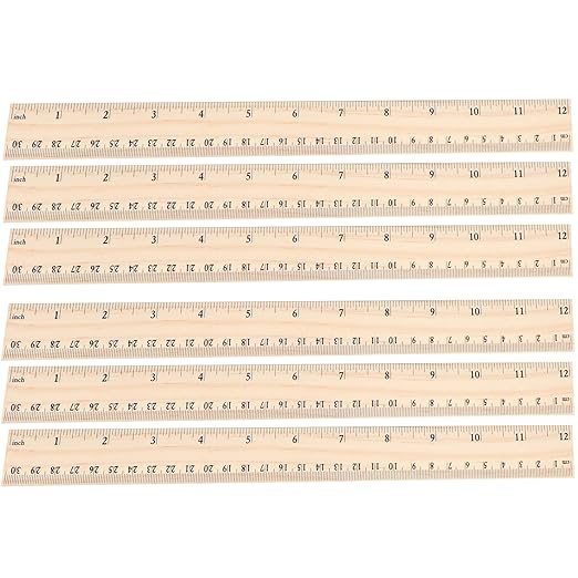 6 Pack Wooden Ruler Kit with Conversion Table Metric Straight Edge Linear Measurement, Wood Ruler for School, Classroom, Home, and Office
