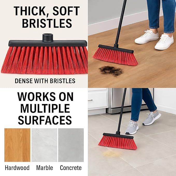 Healing Atlas LUZIA Red 14" Pro Max Edition – Ultra Dense Flagged Bristles – Heavy-Duty Push Broom Head – Universal 7/8" Thread – Recycled PP (RED, LUZIA)