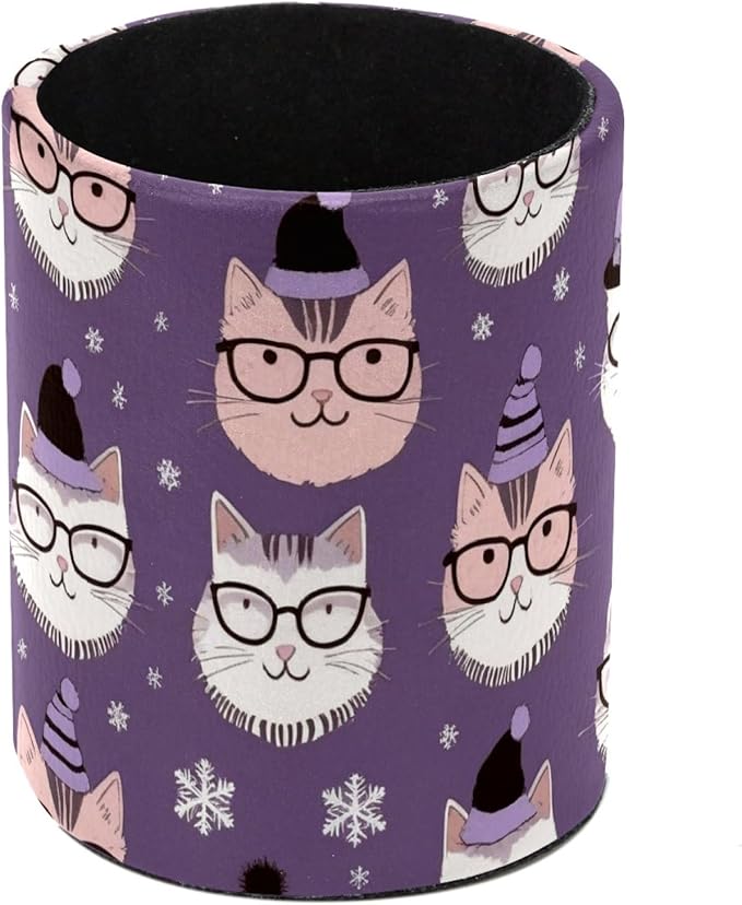 Leather Pen Holder for Desk Cute Cats Pencil Cup Desktop Organizer Makeup Brush Holders Office Supplies for Home, Kids & School