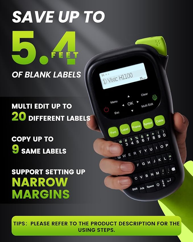 Vixic Label Maker Machine, H1100 Label Makers with Backlit Screen, Portable Label Maker Waterproof-Labels Handheld Labeler with Keyboard, Industrial Labeling Machine for Cable Wire Network