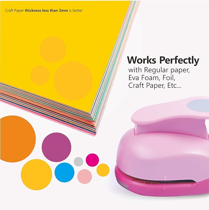 BearBoss 5 Pcs Craft Hole Punch, Handmade Scrapbook Paper Puncher, Different Size of Scrapbooking Punches Crafting Designs for Office Supplies, Card Making, DIY Albums Photos, Pink Color (Circle)