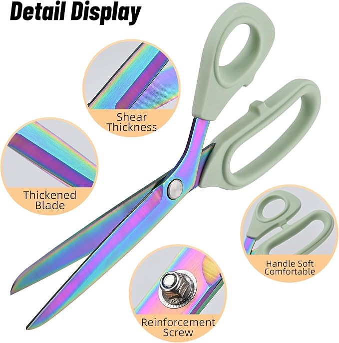 Premium Fabric Scissors Heavy Duty Multi-Purpose Titanium Coated Stainless Steel Leather Sewing Tailor's Scissors with Comfortable Handles, Craft Clothing shears (9.8 in.)
