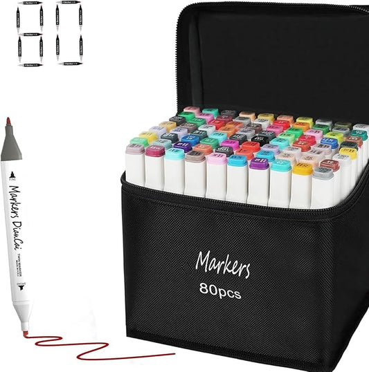 wyewye Alcohol Markers Set 80 Colors,Art Supplies Marker for Adults, Dual Tip Drawing Pens for Artists,Marker for kids ages 8-12, Ideal Painting Pen for Drawing,Sketching and Designing(White)