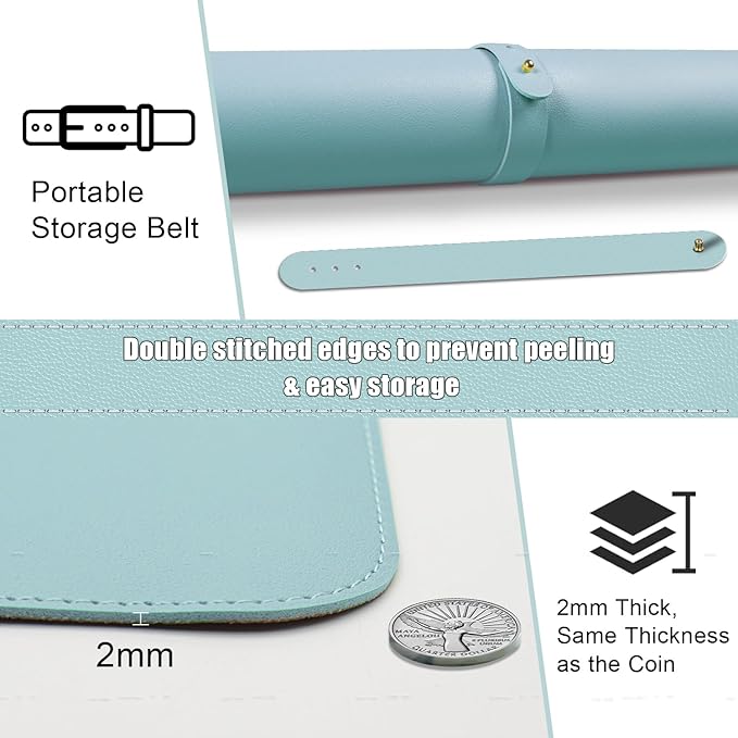 Large Leather Desk Pad Protector, 47.2'' x 23.6'', Office/Home/Decor - Light Blue