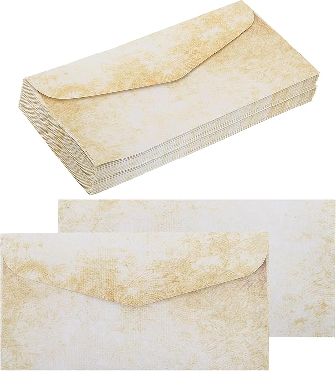 MECCANIXITY 48 Packs Envelopes Vintage Stationery Soft Beige Stationery Old Fashion Paper for Letter Writing, Invitations, Wedding-9 x 4 Inch