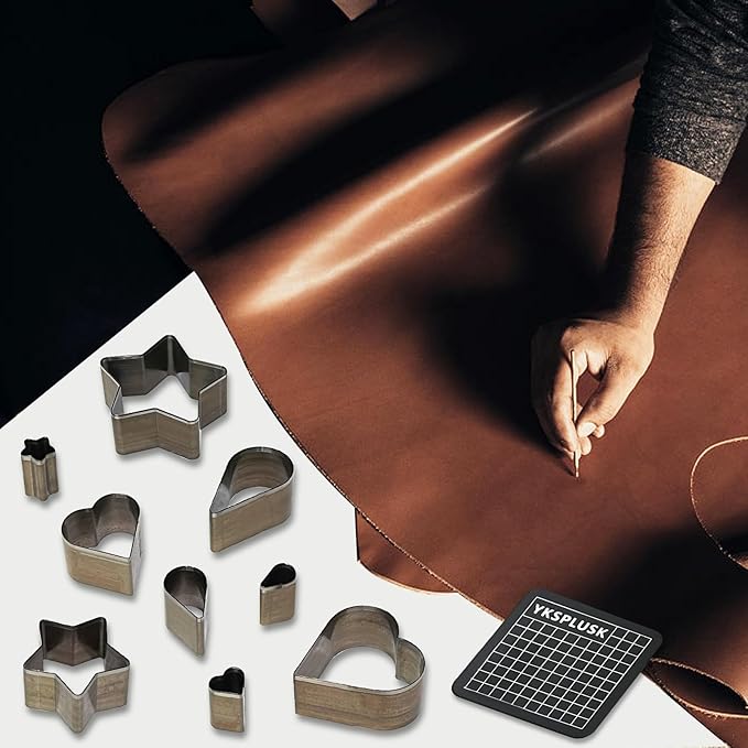 9 Pcs Leather Hole Cutter Tool Set, 3 Sizes Heart Star Water Drop Cutters Tools Kit High Carbon Steel Heart Die Cutters, Leather Hole Punch Cutting Dies Kit for DIY Leathercraft